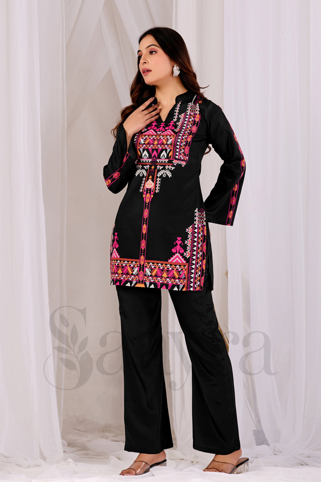 Saayra Cotton Silk Printed Kurta Set Women Black