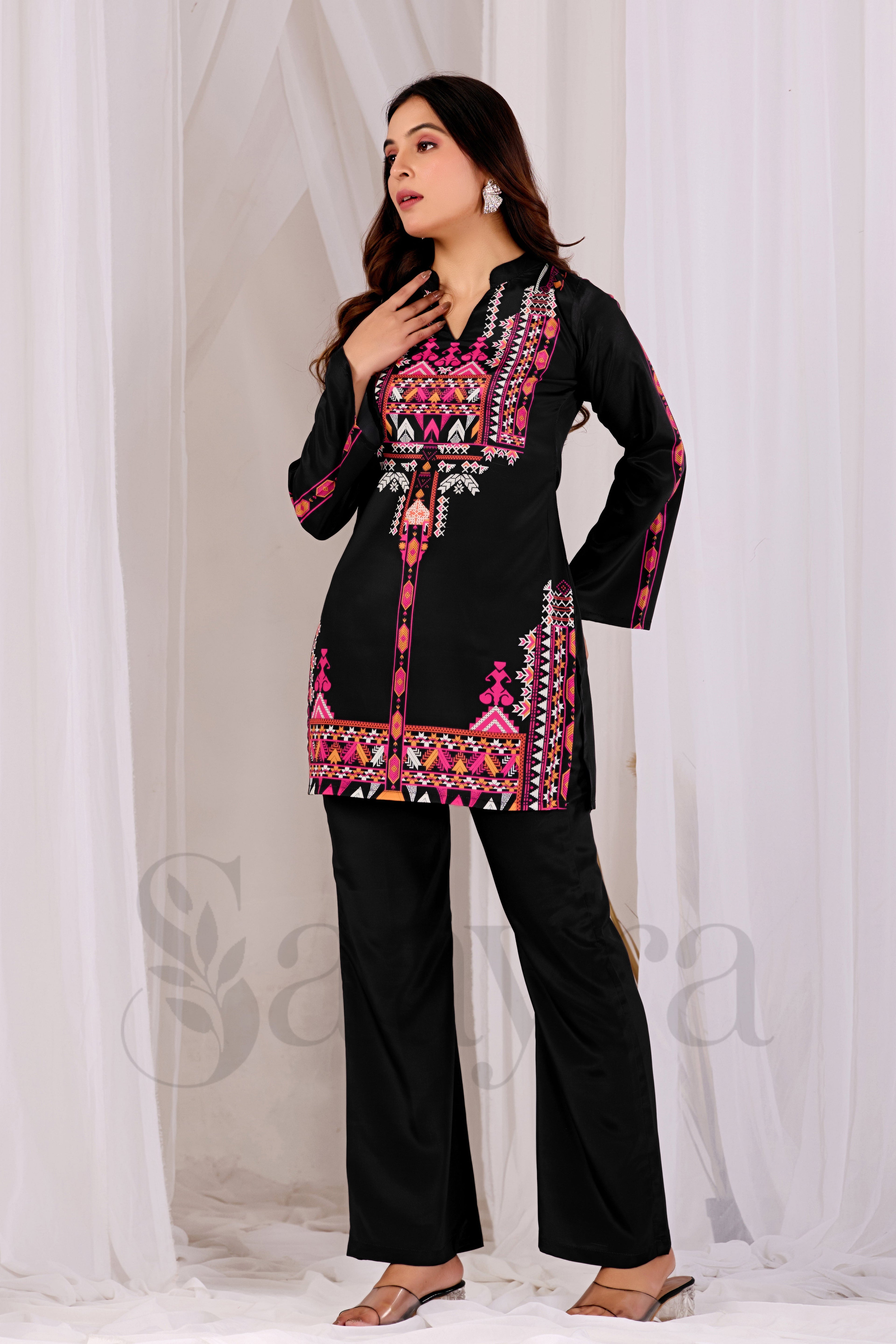 Saayra Cotton Silk Printed Kurta Set Women Black