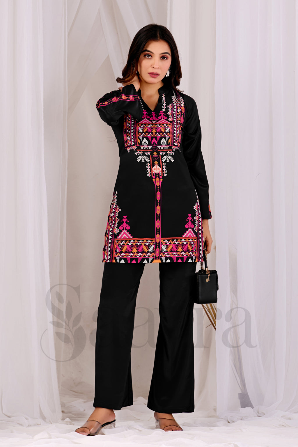Saayra Cotton Silk Printed Kurta Set Women Black