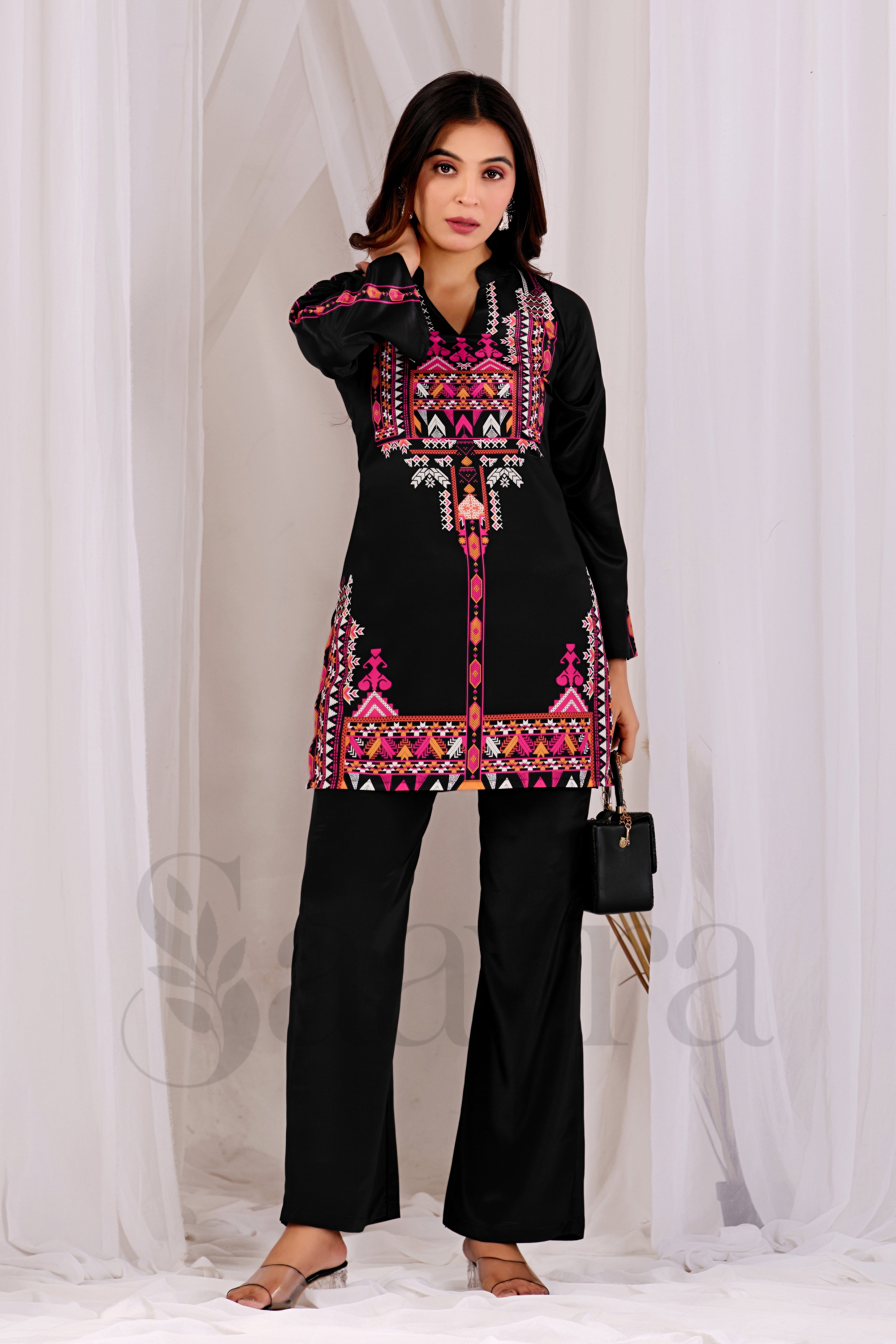 Saayra Cotton Silk Printed Kurta Set Women Black