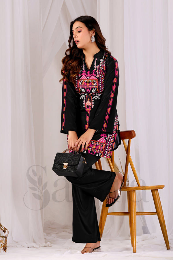Saayra Cotton Silk Printed Kurta Set Women Black