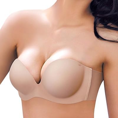 IKIRA Strapless Padded Bra for Women |Push Up Tube Bra with Transparent Silicone Adhesive Back Strap for Off Shoulder, Blouse (Beige and Black) Pack of 1 Free Size