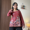 Maroon Lotus Bloom Printed Corset Back Short Kurti