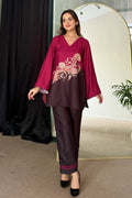 Maroon Ombre Printed Cotton Kurta Set With Paisley Motif