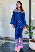 Saayra Designer Blue Printed Cotton Silk Kurta Pant Set