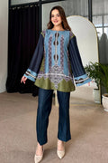 Saayra Heritage Motif Cotton Silk Kurta Pant Set Teal Olive