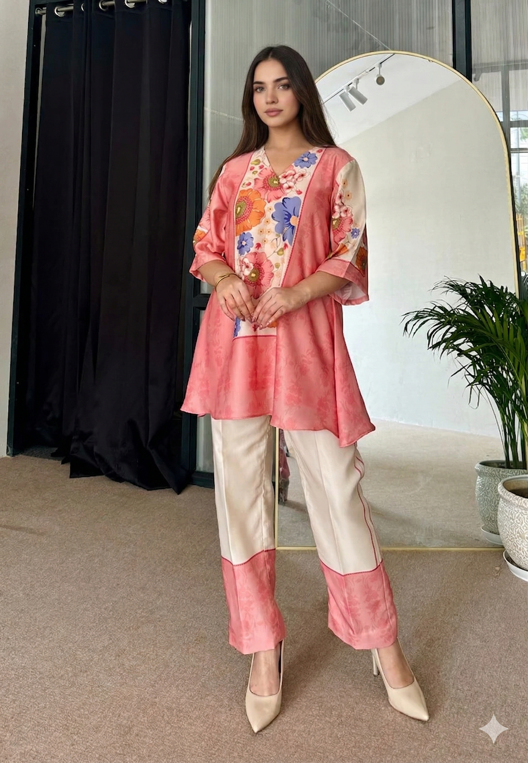 Soft Pink Cotton Silk Kurta Set with Digital Print