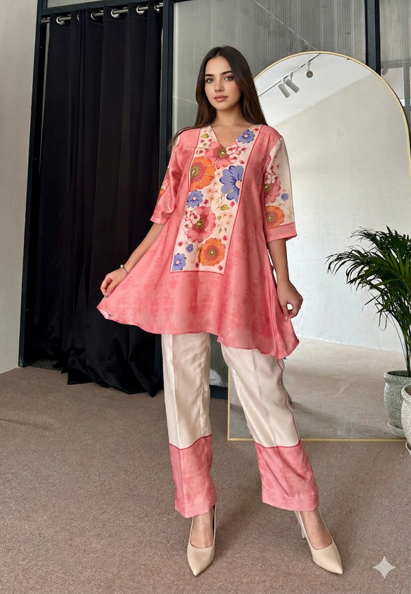 Soft Pink Cotton Silk Kurta Set with Digital Print