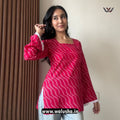 Pink Chic Wave Pattern Bell Sleeve Short Kurti