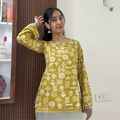 Mustard Yellow Tribal Printed Bell Sleeve Short Kurti