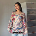 Beige Floral Printed Bell Sleeve Kurti