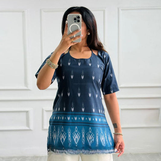 Indigo Ikat Charm Printed Corset Back Short Kurti