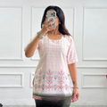 Ivory Elegance with Golden Motifs Printed Corset Back Short Kurti