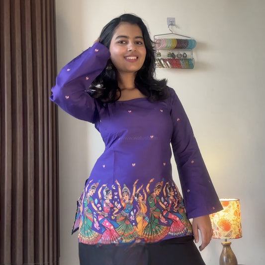 Purple Kalamkari Printed Corset Back Short Kurti