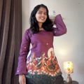 Wine Kalamkari Printed Corset Back Short Kurti